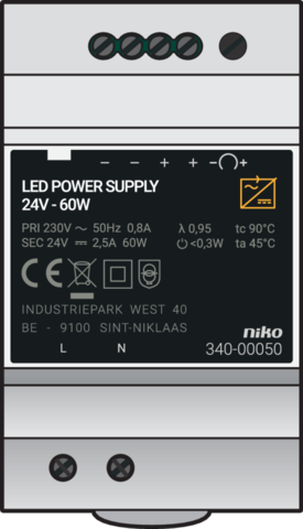 Niko - Modulaire voeding 24 Vdc, 2,5 A, 60 W - 340-00050