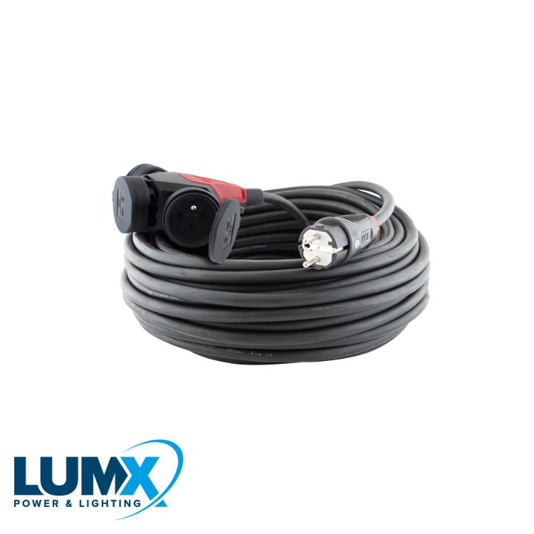 LumX - 3 voudige contactblok met klapdeksels + 10 m kabel HO7R - LM 48310