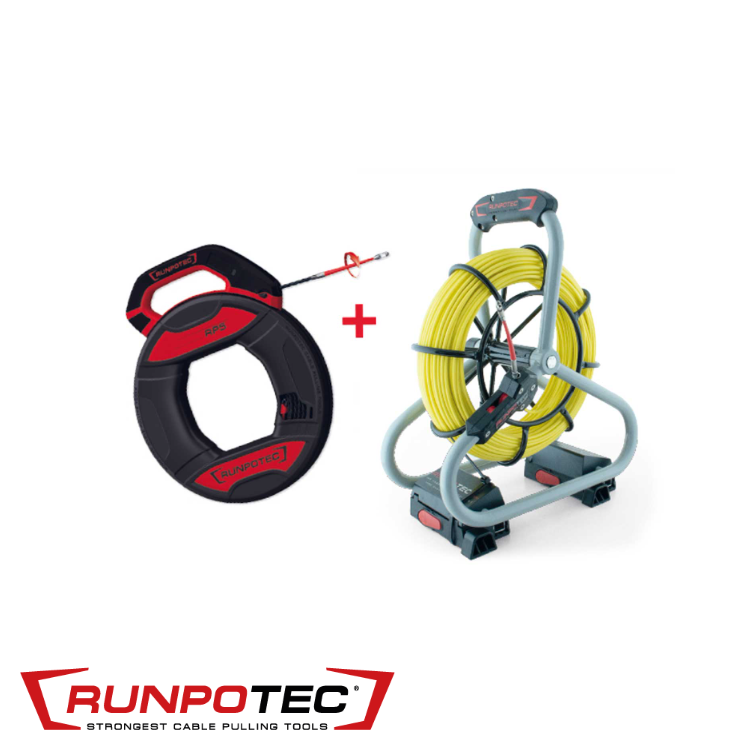 Runpotec - PROFI SET Glasvezel kabel op afroller Ø 4,5 mm x 60 m + Kab - RT 11120