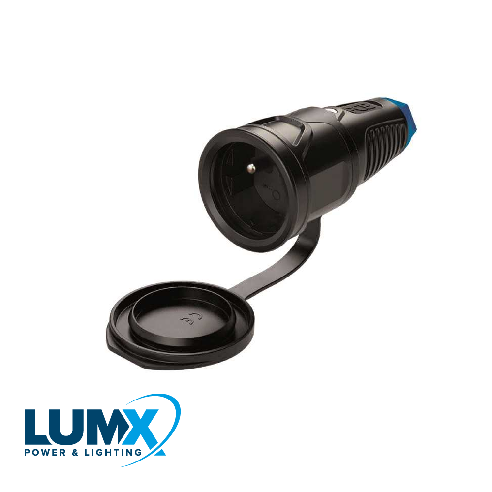 LumX - stopcontact met klapdeksel in rubber / IP 54 - LM 48411