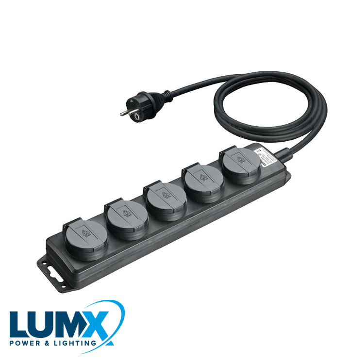 LumX - Verdeelblok met 5 stopcontacten 250V/16Ah / 3m H07RN F 3G2 - LM 41405