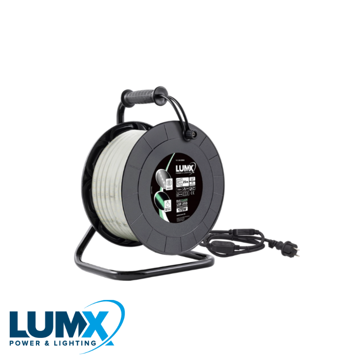 LumX - LED lichtslang DUO FLUOR op haspel 25m 2x60led/m B=12mm - LM 23900