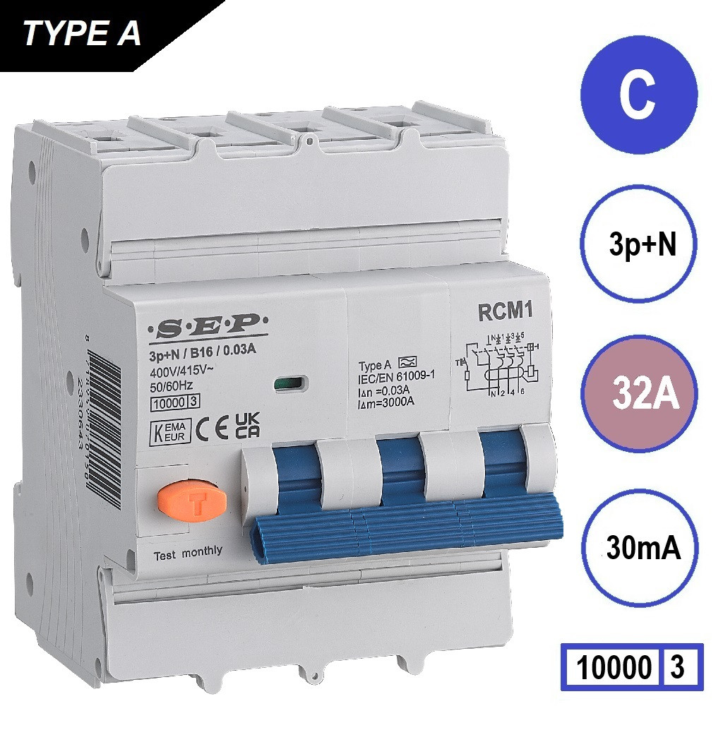 SEP - RCM1 Aardlekautom. 3p+n, C32, 30mA, 10kA, Type A - 3104682032