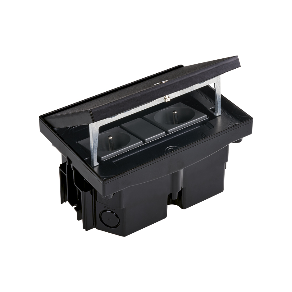 Simon - IP66 Kit vloerdoos zwart met 2 stopcontacten en halve K45 mo - VDESIMFB222