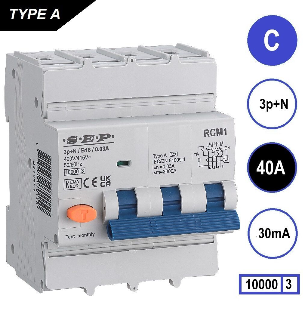 SEP - RCM1 Aardlekautom. 3p+n, C40, 30mA, 10kA, Type A - 3104682040