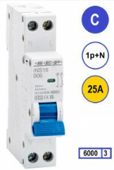 SEP - INS18 C16 inst. 1p+n C25 6kA (18mm) - 3101551025 / INS18-1NC25
