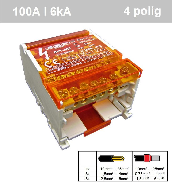 SEP - BVT 407 verdeelset 100A 4x 7 aansluitingen 500VAC/DC - 2112110407