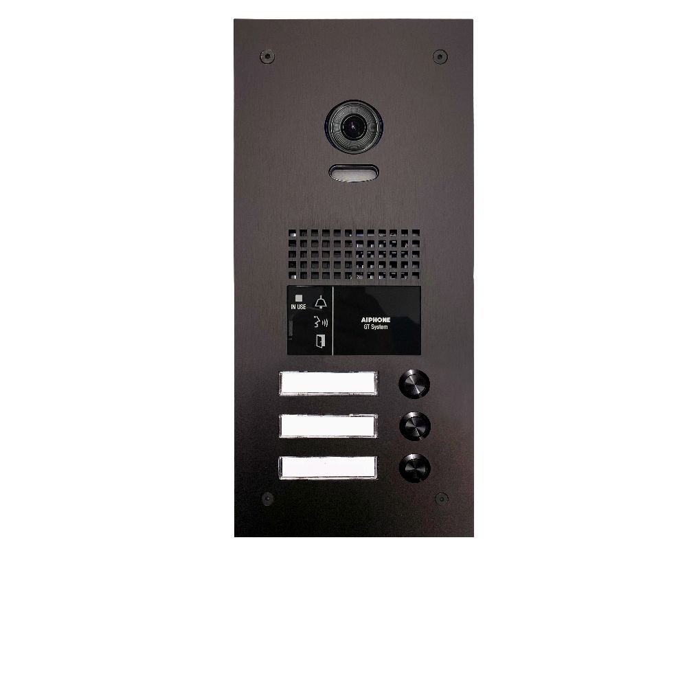 Aiphone - Zwarte GT video deurpost met 3 drukknoppen - A01008003