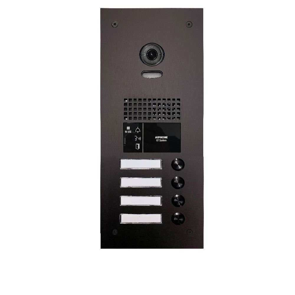 Aiphone - Zwarte GT video deurpost met 4 drukknoppen - A01008004