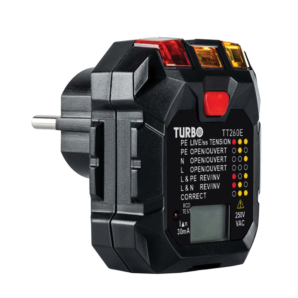 Turbotech - Stopcontacttester inclusief 30mA differentieeltest - A91030400