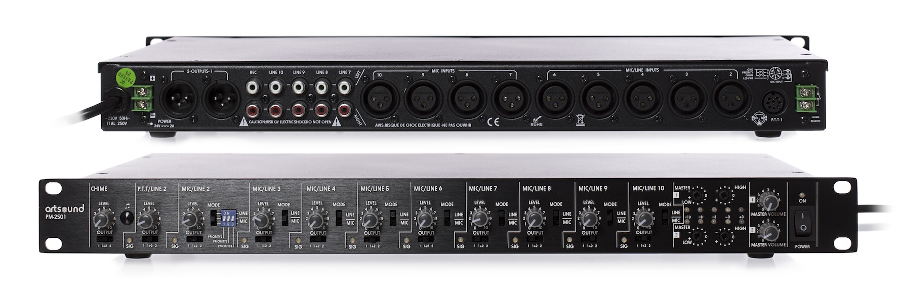 ArtSound - PM 2S01, 2 zone voorversterker 10 inp., 2 uitgangen - 00007641