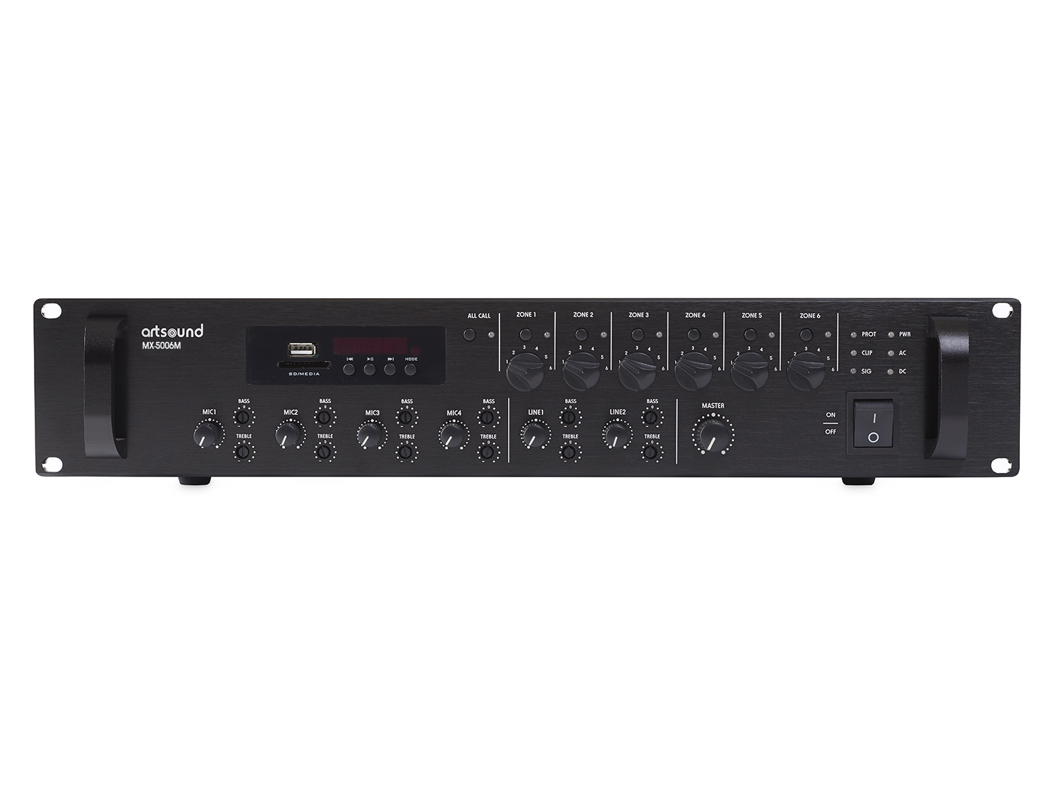 ArtSound - MX 5006M, 6 zone mengversterker, 100V, 19", 3U, 500W - 00018620