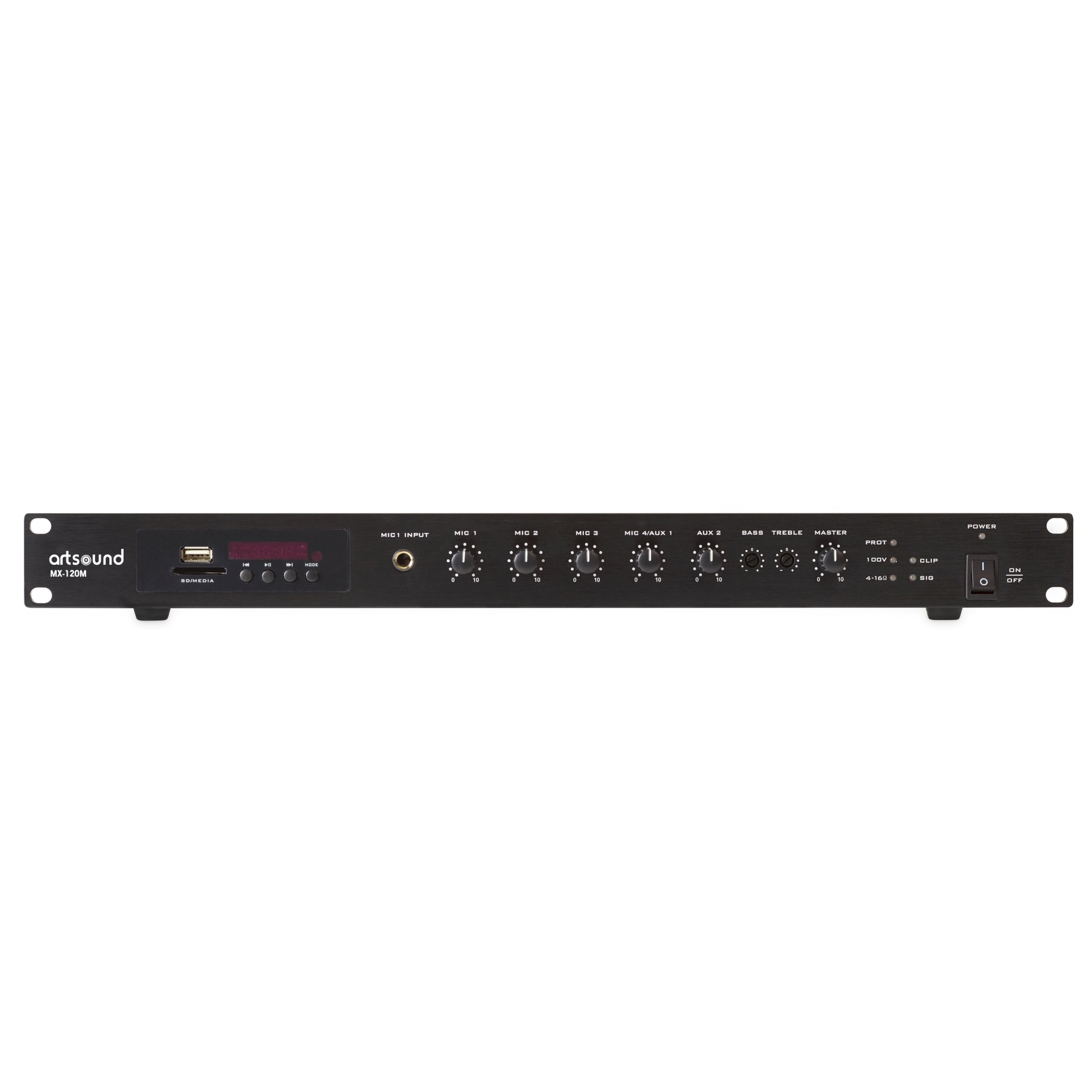 ArtSound - MX 120M, mengversterker met muziekbron, 19" 1U, 100V, 120W - 00021145