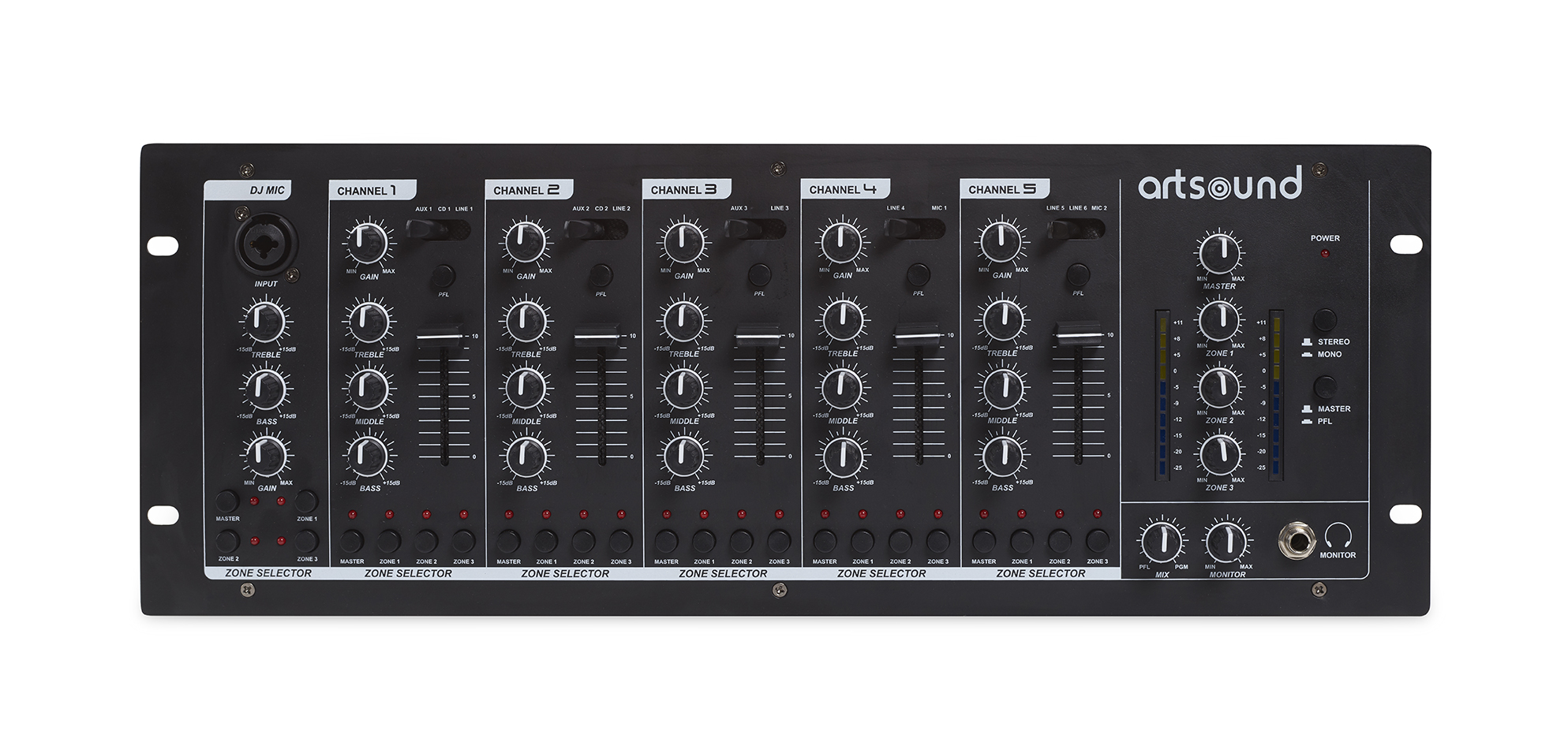 ArtSound - MIKS6.4, 4 zone audio mixer, zwart - 00023284