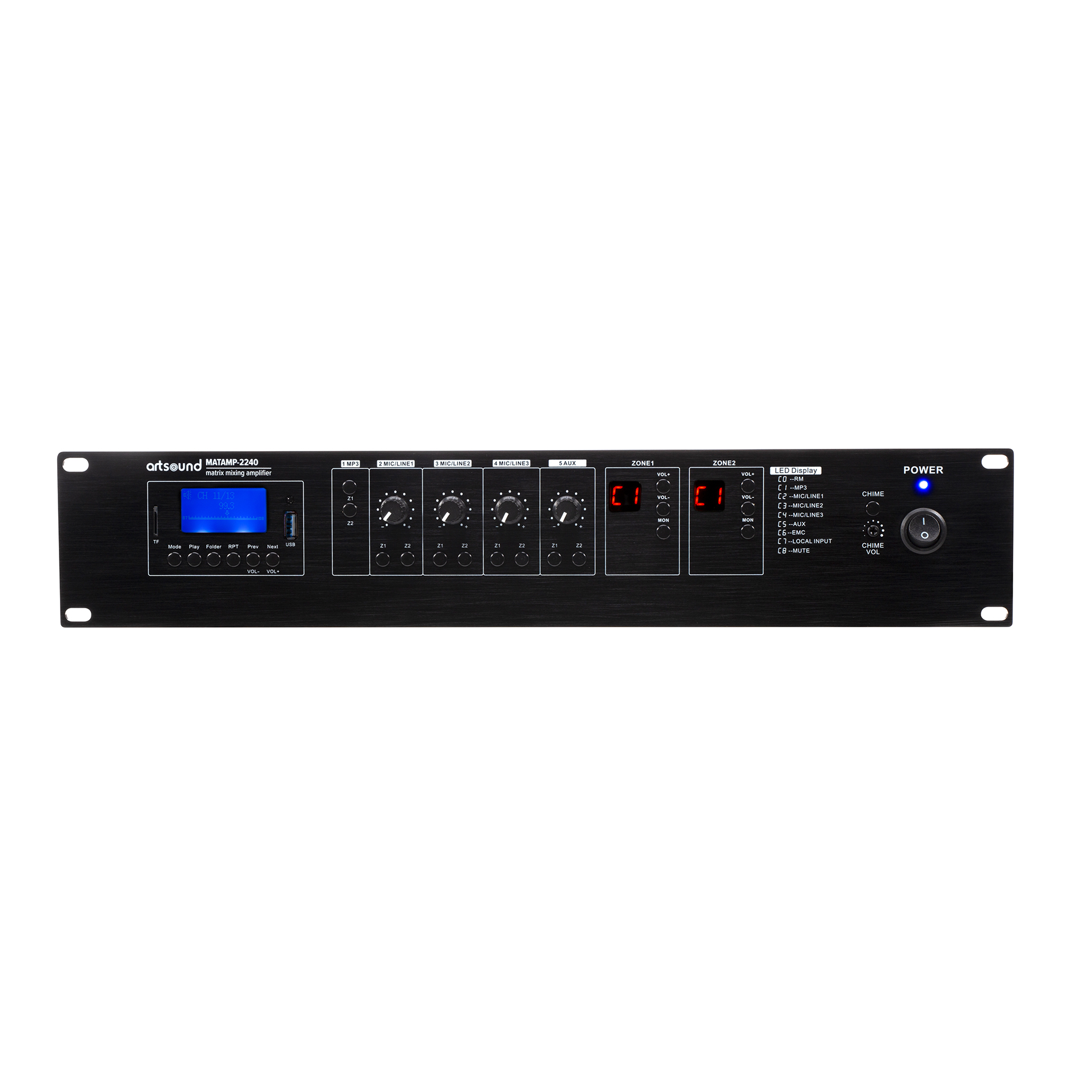 ArtSound - MATAMP 2240, 2 zone matrix versterker, DAB+/FM/BT/USB, 2x240 - 00030886