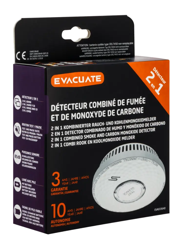 EVACUATE - CO en Rookmelder met 3 jaar garantie autonomie 10 jaar - EVA033640