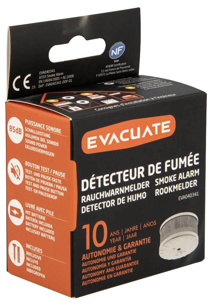 EVACUATE - COMPACT rookmelder, 10 jaar garantie, 10 jaar batterijduur - EVA040341
