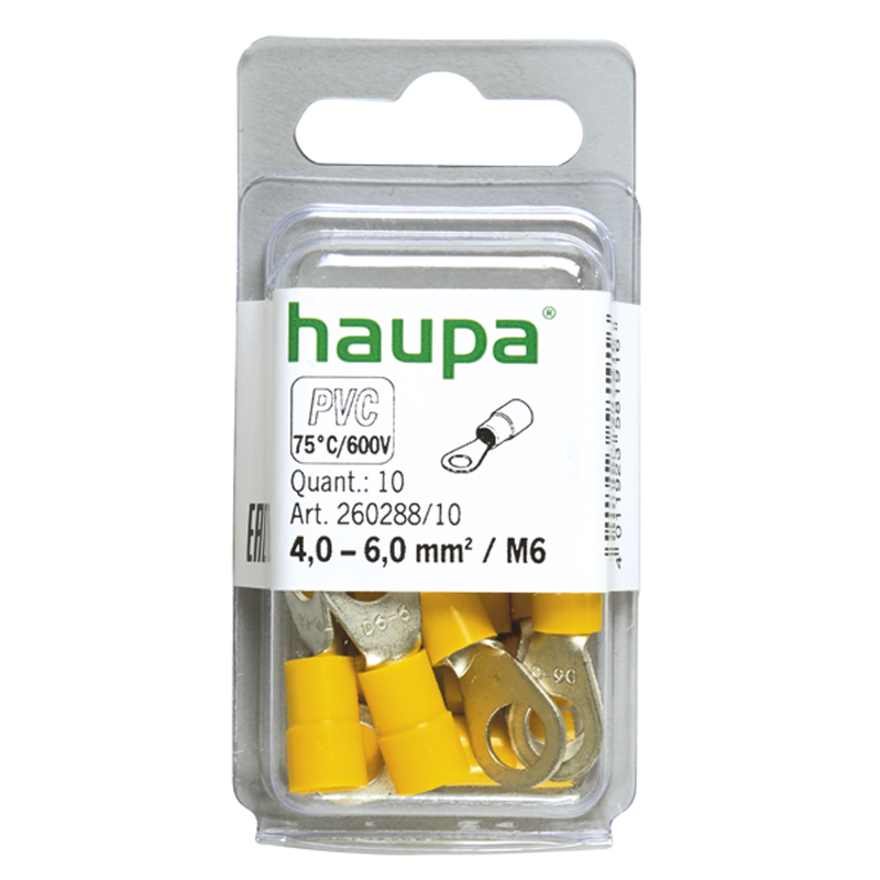 HAUPA - Ringkabelschoen geïsoleerd 4,0 6,0 M6 geel PVC "Smallpack" - 260288/10