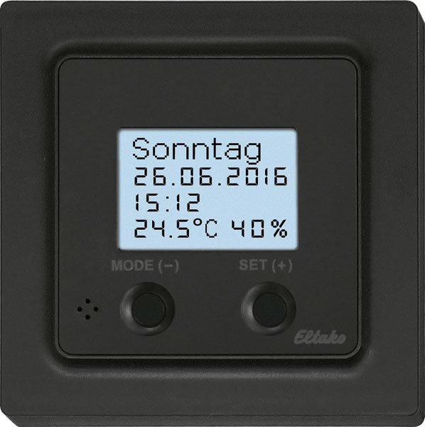 Eltako - Draadloze thermo/hygrostaat met klok, 12 24V UC, E 55 antrac - 30055798