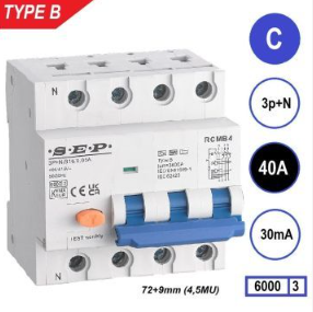 SEP - RCMB Aardlekaut. Type B, 3p+n C40 30mA 6kA (81mm) - 3104690640