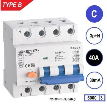SEP - RCMB Aardlekaut. Type B, 3p+n C40 30mA 6kA (81mm) - 3104690640