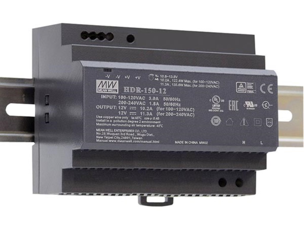 MEAN WELL - Industriële DIN rail voeding 12V DC 150W - HDR-150-12