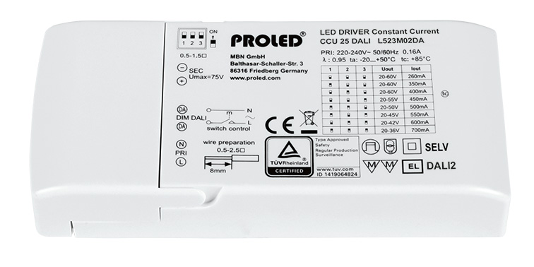 Proled - Schakelbare voeding CCU 25 260 700mA 15 25W Dali dimba - L523M02DA