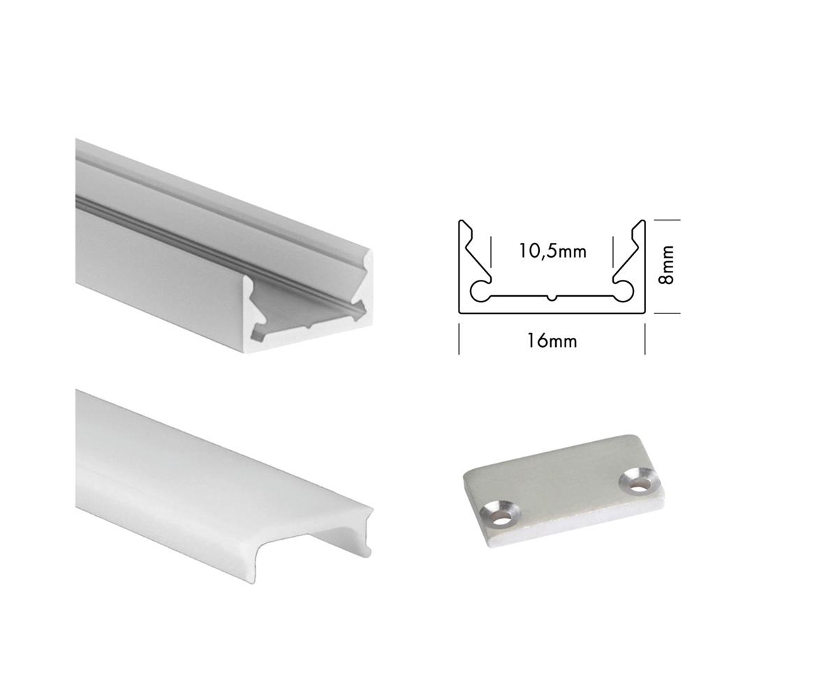 Unibright - Profiel S line Low 200 cm alu + cover opaal + 2 endcaps - SLL2MA