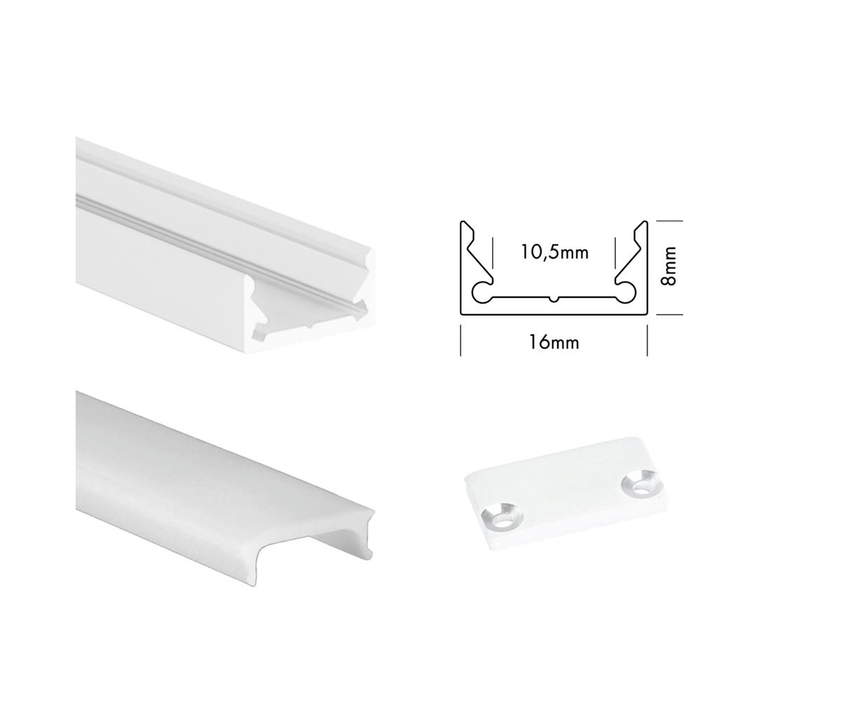 Unibright - Profiel S line Low 200 cm wit + cover opaal + 2 endcaps - SLL2MW