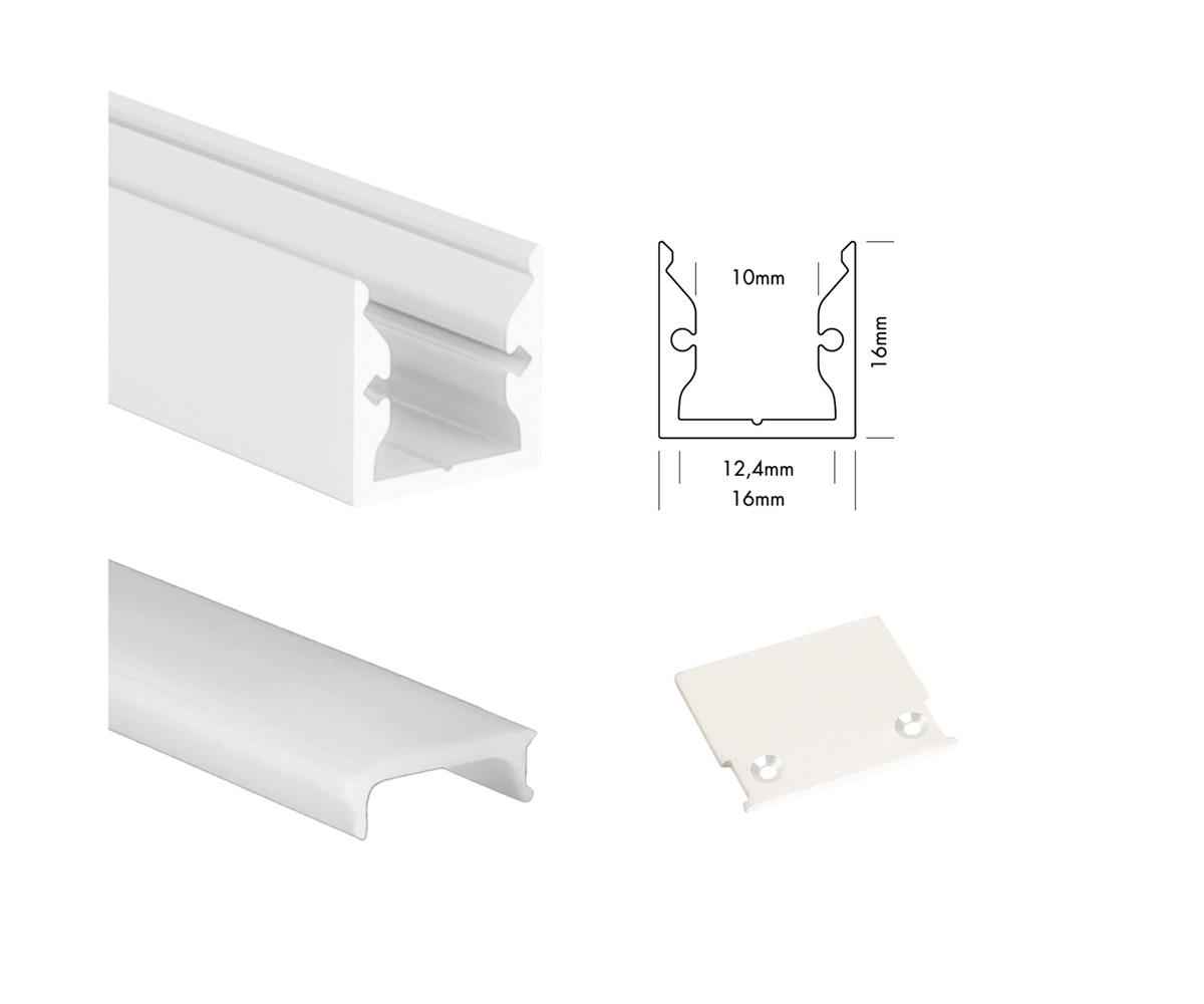 Unibright - Profiel S line Standard 200 cm wit + cover opaal + 2 endcaps - SLS2MW