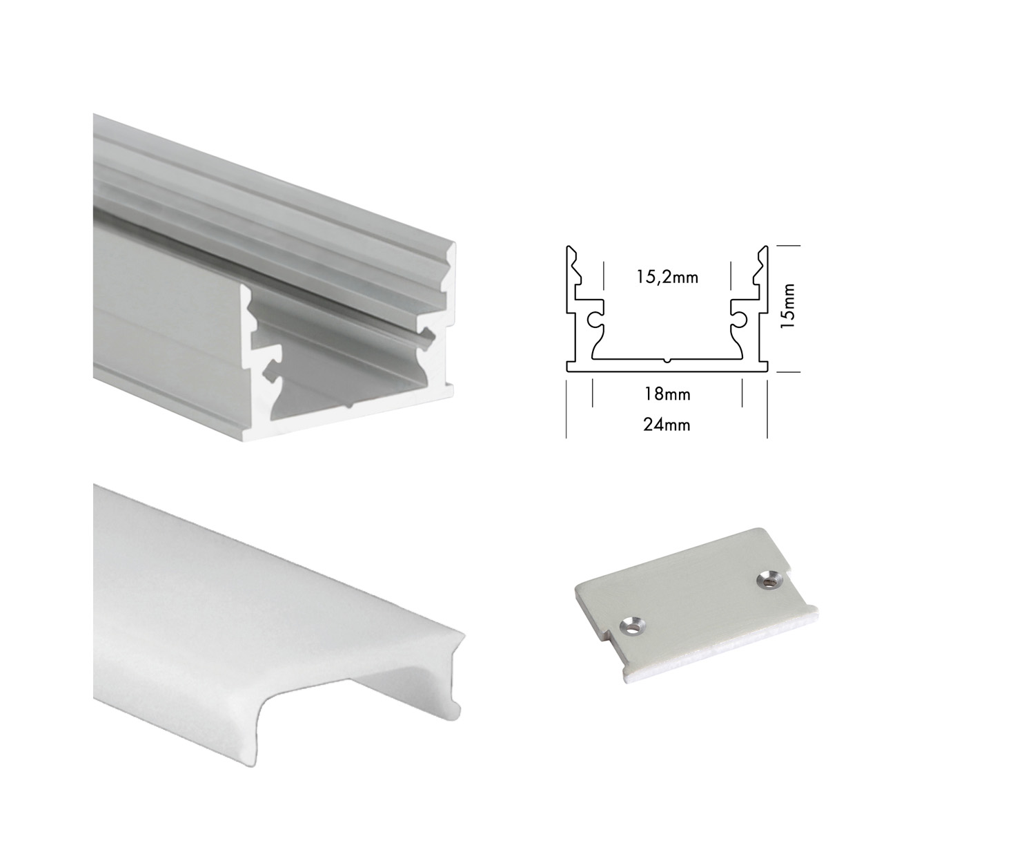 Unibright - Profiel M Line Low 200 cm alu + cover opaal + 2 endcaps - MLL2MA