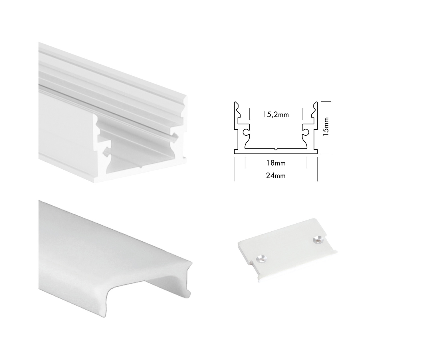 Unibright - Profiel M Line Low 200 cm wit + cover opaal + 2 endcaps - MLL2MW