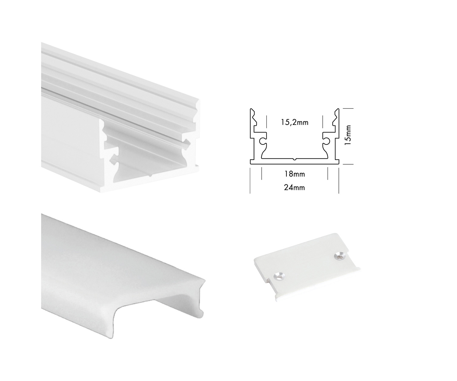 Unibright - Profiel M Line Low 300 cm wit + cover opaal + 2 endcaps - MLL3MW