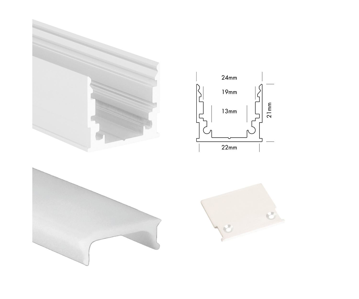 Unibright - Profiel M line Standard 300 cm wit + cover opaal + 2 endcaps - MLS3MW