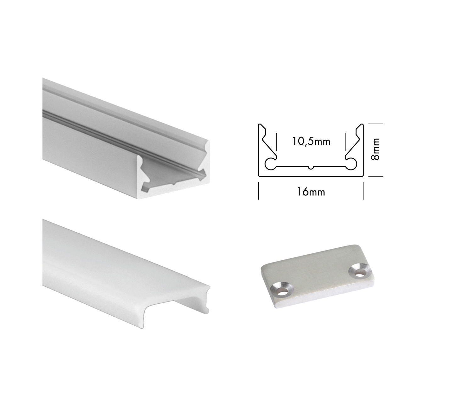 Unibright - Profiel S line Low 200 cm alu + cover opaal + 2 endcaps - SLL2MA