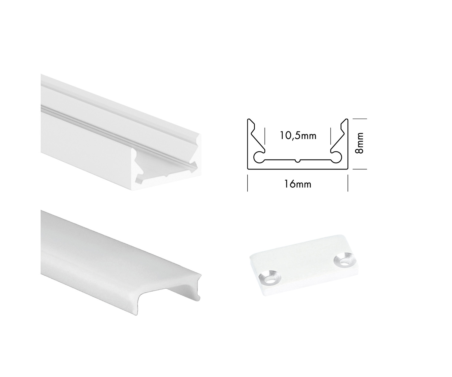 Unibright - Profiel S line Low 300 cm wit + cover opaal + 2 endcaps - SLL3MW