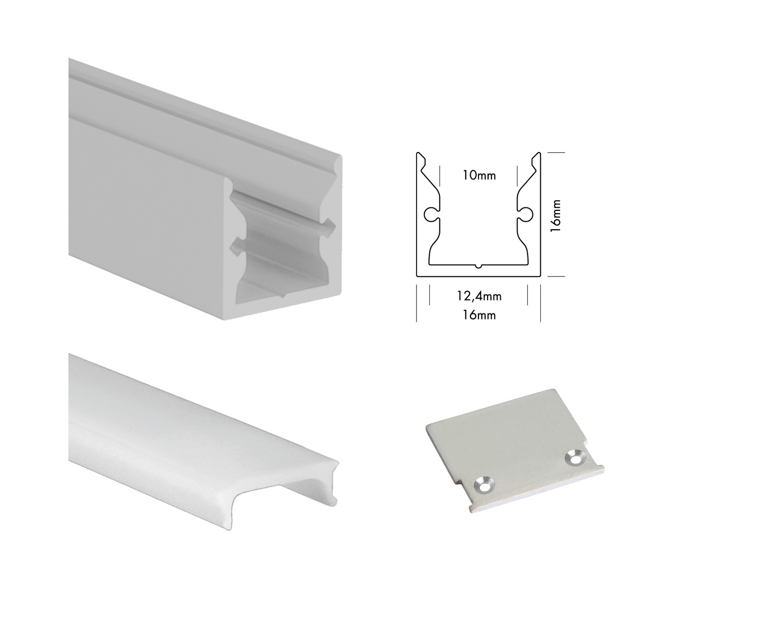 Unibright - Profiel S line Standard 200 cm alu + cover opaal + 2 endcaps - SLS2MA