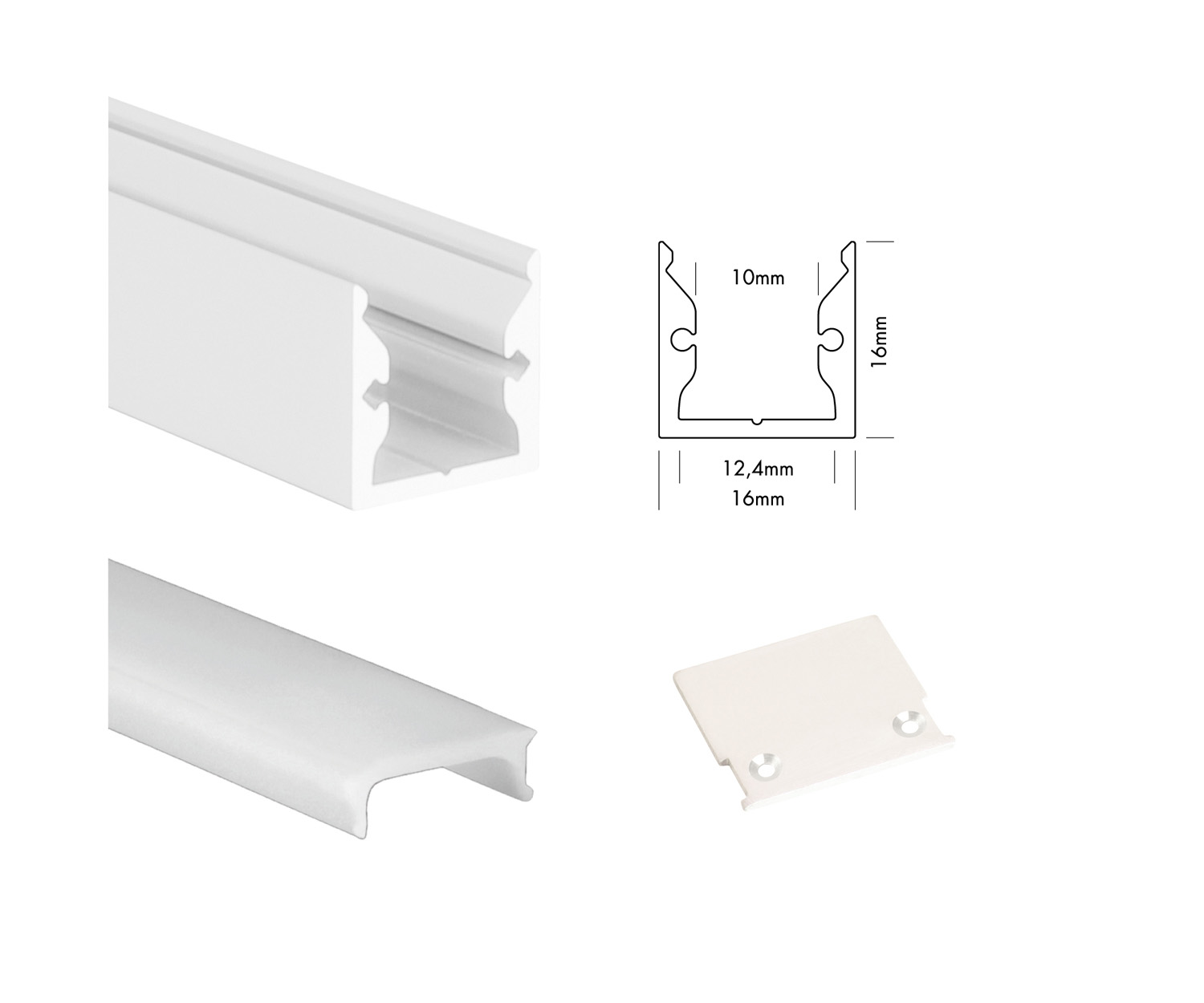 Unibright - Profiel S line Standard 200 cm wit + cover opaal + 2 endcaps - SLS3MW