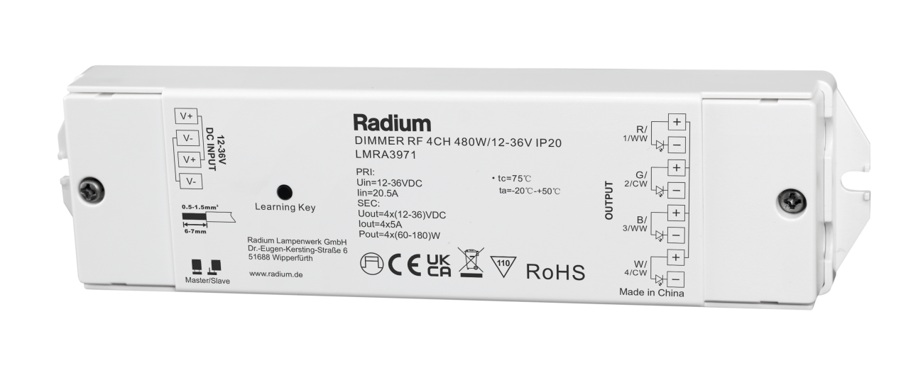 Radium - DIMMER RF 4CH 480W/12 36V IP20 - RALMRA3971