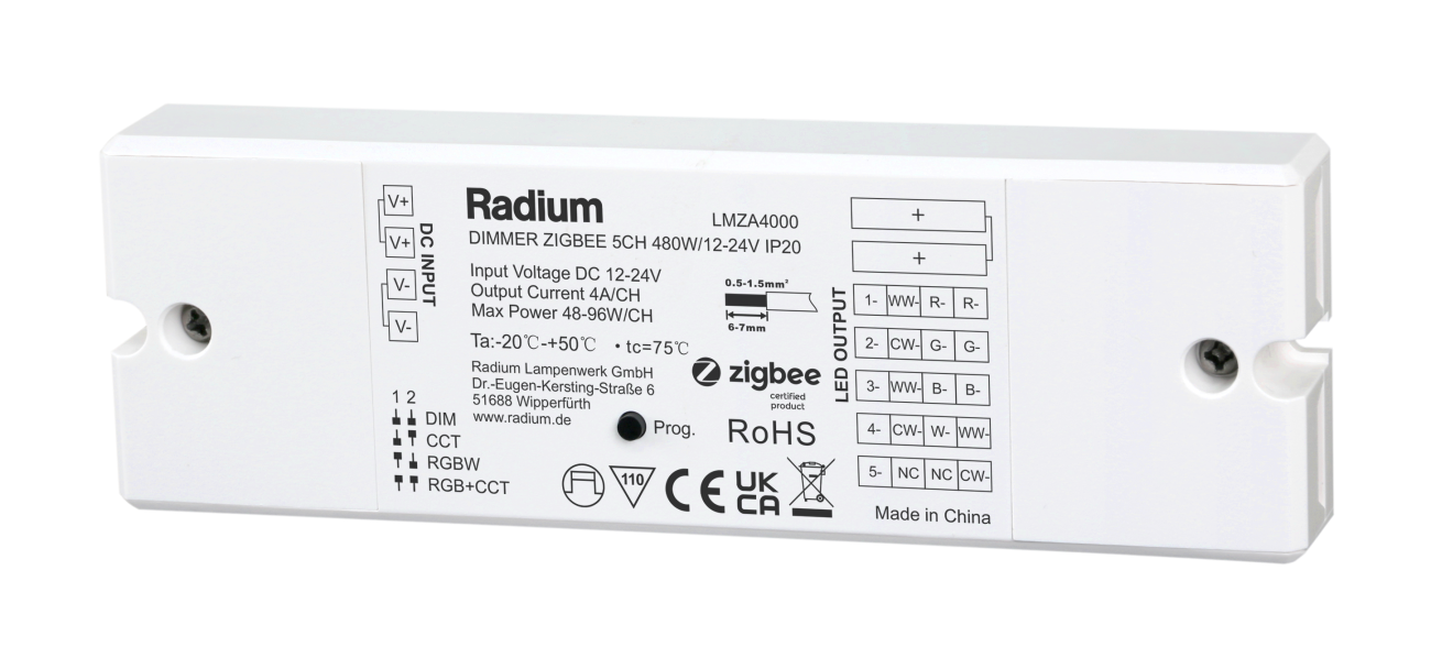Radium - DIMMER ZIGBEE 5CH 480W/12 24V IP20 - RALMZA4000