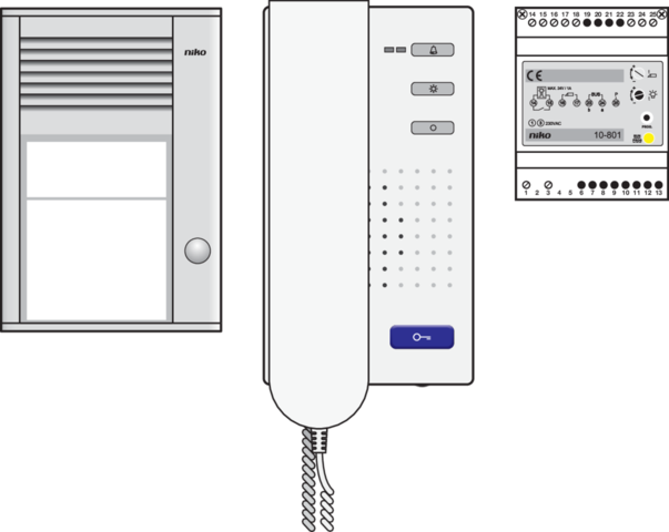 Niko - Audiokit met opbouwbuitenpost met één beldrukknop, voeding e - 10-015