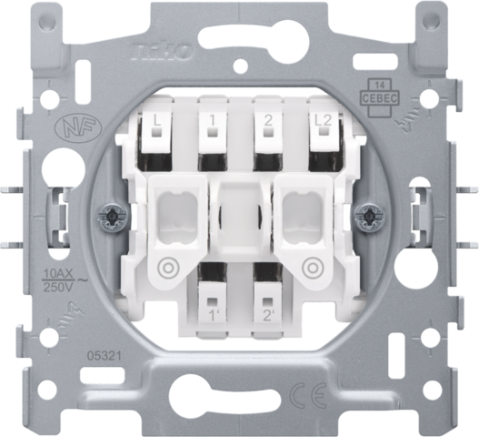 Niko - Sokkel voor tweevoudige drukknop N.O. of N.G., 10 A/250 Vac, - 170-05005