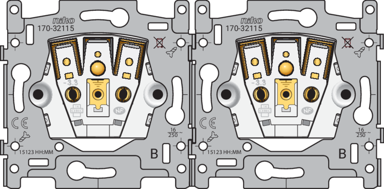 Niko 170-37715: Sokkel voor dubbel stopcontact horizontaal met penaarde en beschermingsafsluiters, inbouwdiepte 21 mm, insteekklemmen - Image 2