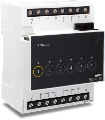 Niko - schakelmodule domotica verlichting 6 kringen DIN rail kast - 550-00106