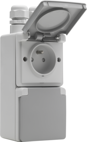 Niko - Spuitwaterdicht dubbel verticaal stopcontact met penaarde, b - 700-37735