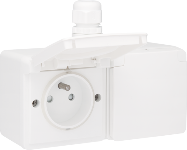 Niko - Spuitwaterdicht dubbel horizontaal stopcontact met penaarde, - 701-37748