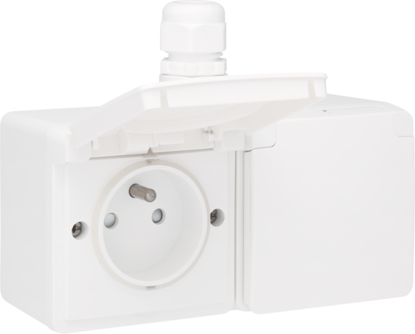 Niko - Spuitwaterdicht dubbel horizontaal stopcontact met penaarde, - 701-37753