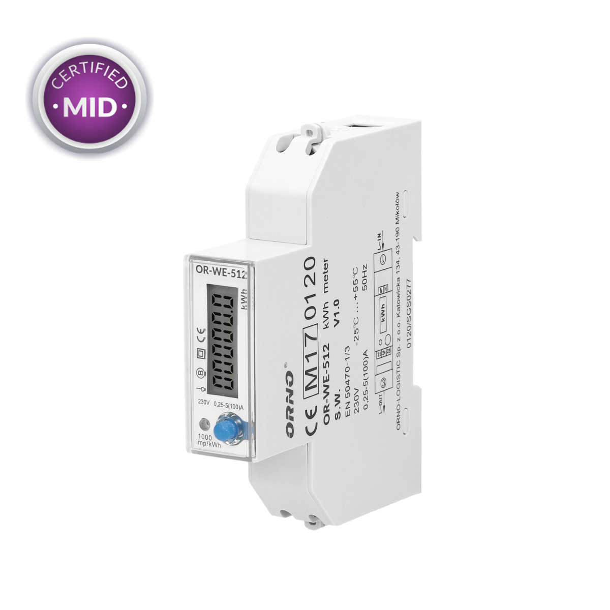 kWh teller dig. MID mono 100A - OR-WE-512